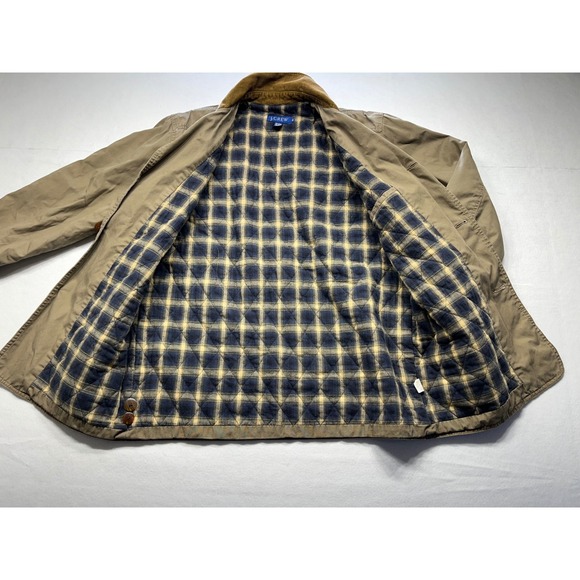 J. Crew Barn Jacket Mens Tan Corduroy Collar Plaid Lined Quilted Insulation - Picture 6 of 6